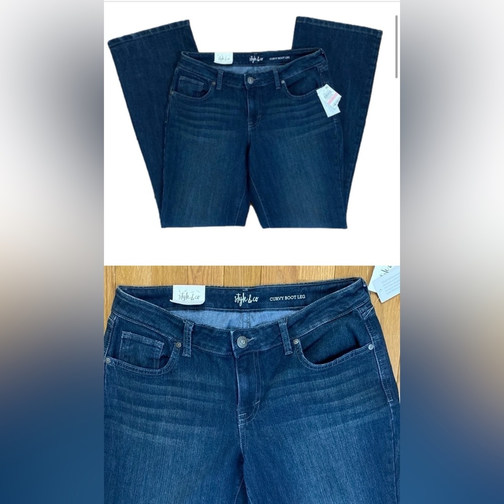Style & co jeans NWT woman’s size 10 stretchy curvy boot leg dark blue jeans